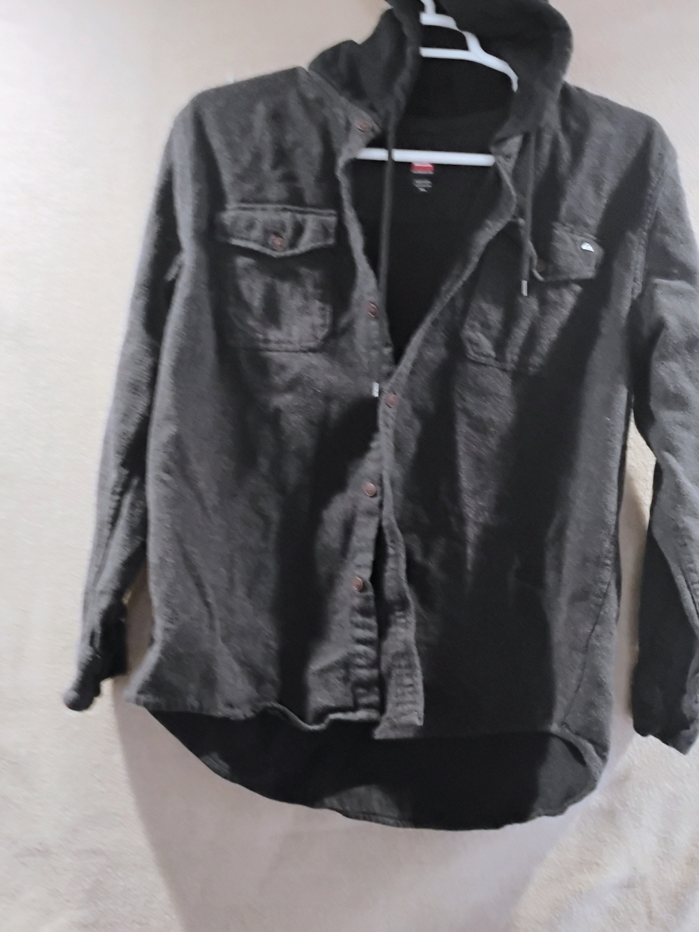 Quiksilver Men's Hooded Button-Down Shirt Jacket - Charcoal Black